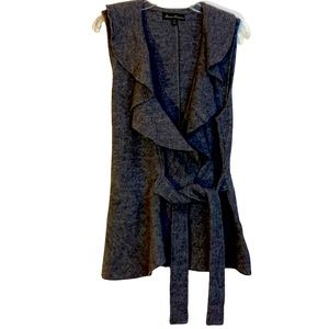 100% wool Marisa Christina charcoal gray ruffled tie wrap vest size medium